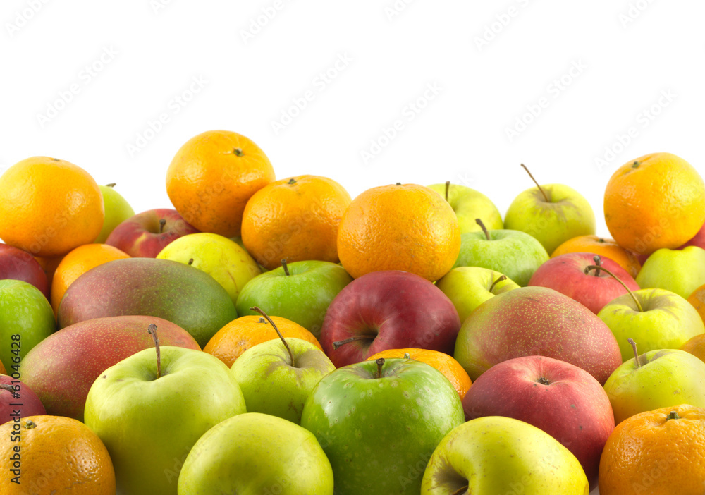 Ripe assorted fruits as background isolated on white closeup Ripe assorted fruits as background isolated on white closeup