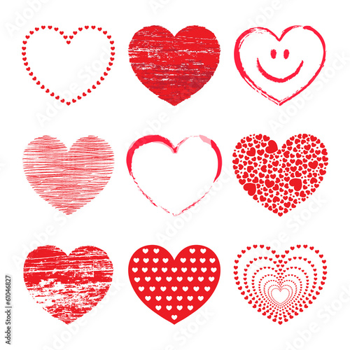 Set aus 9 verschiedenen roten Vektor-Herzen