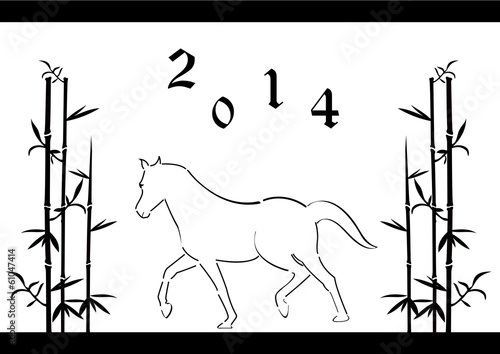 Nouvel an Chinois - année du cheval - noir et blanc