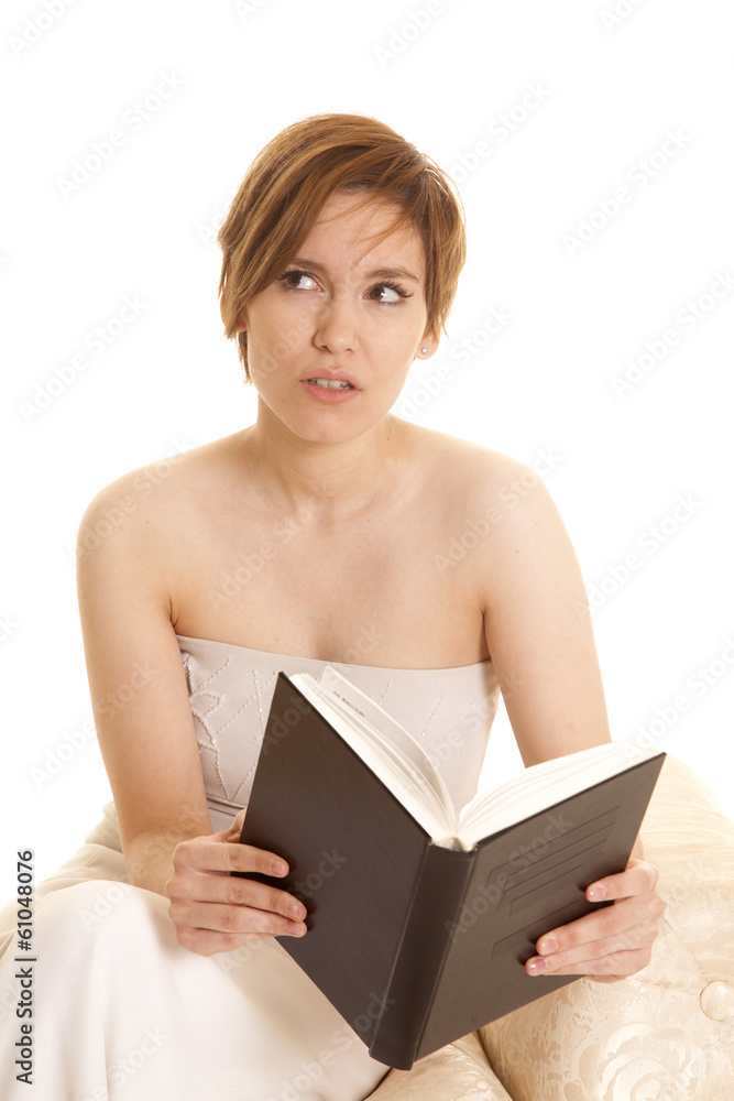 latin woman white dress book look side latin woman white dress book look side