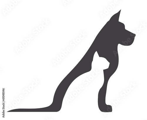 Grey dog and white cat silhouettes composition