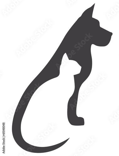 Grey dog and white cat silhouettes composition