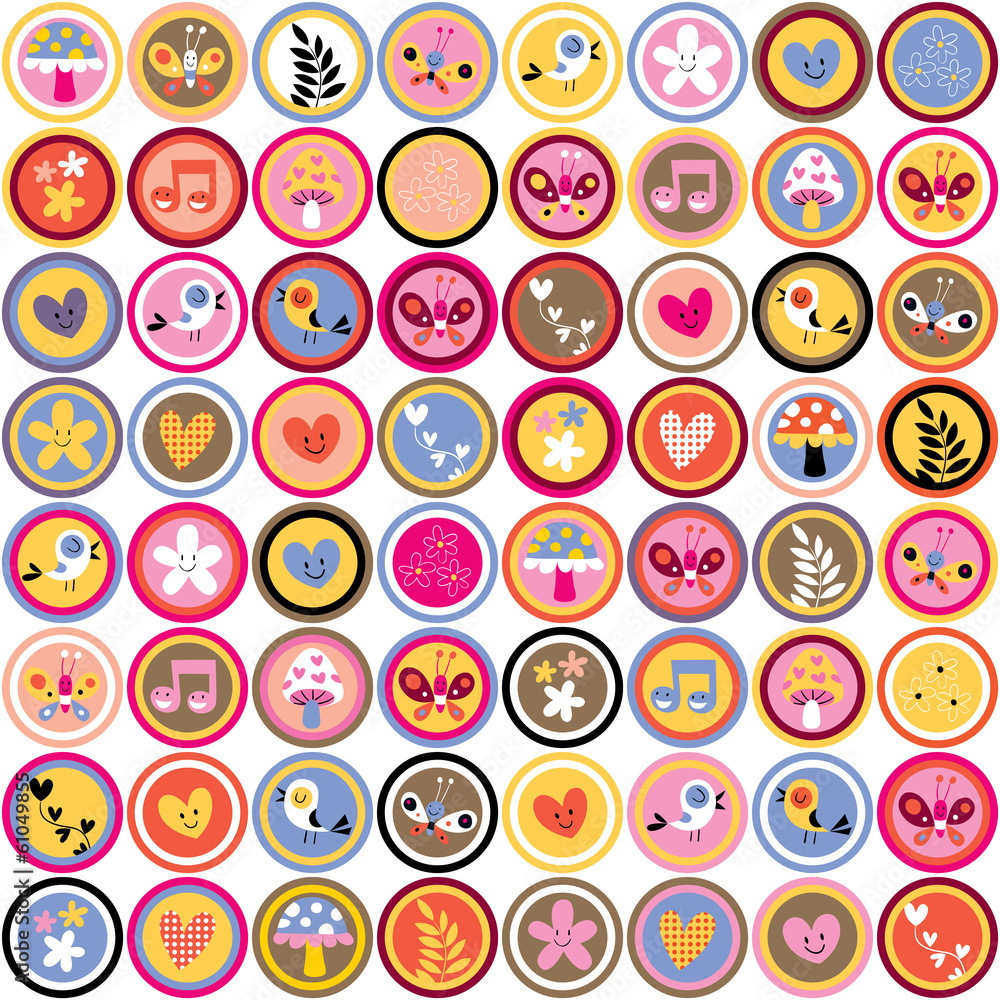 cute flowers, birds, hearts pattern cute flowers, birds, hearts pattern