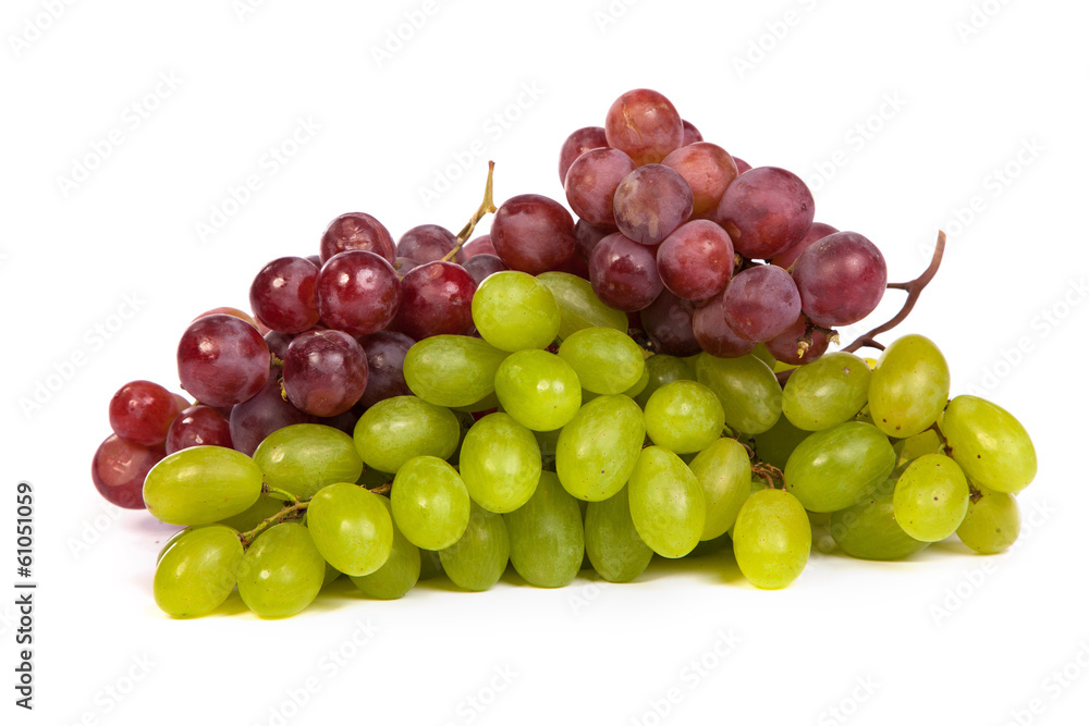 Bunch of White and Red Grapes laying isolated Bunch of White and Red Grapes laying isolated