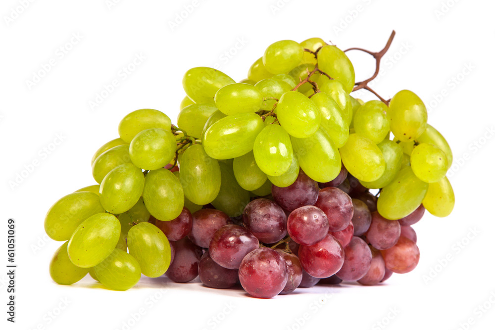 Bunch of White and Red Grapes laying isolated Bunch of White and Red Grapes laying isolated