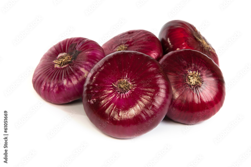 Group of a red onions, isolated on white Group of a red onions, isolated on white