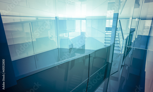 Empty office with columns and large windows, Indoor building. bu © Fernando Cortés