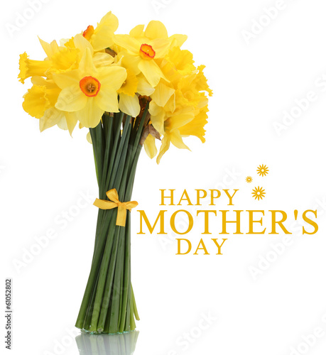 Fototapeta Naklejka Na Ścianę i Meble -  Beautiful bouquet of yellow daffodils isolated on white