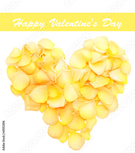 Beautiful heart of orange rose petals isolated on white