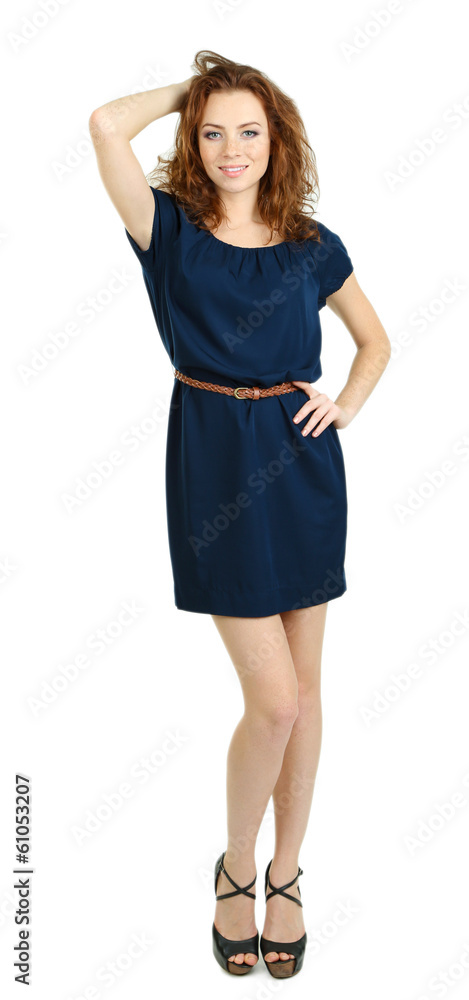 Beautiful young girl in dress isolated on white Beautiful young girl in dress isolated on white