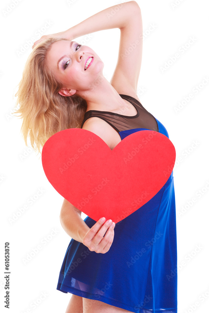 Red heart. Love symbol. Woman hold Valentine day symbol. Red heart. Love symbol. Woman hold Valentine day symbol.