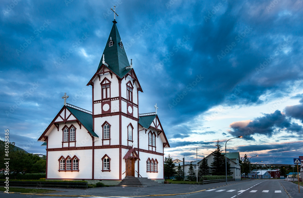 Icelandic church in the little town of Husavik Icelandic church in the little town of Husavik