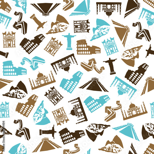 Seven Wonders of the World seamless pattern