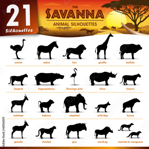 21 savanna animal silhouettes