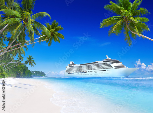 Cruise and beach with palm tree