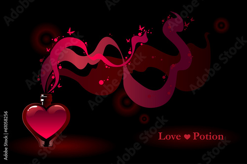 Glass bottle filled with a pink love potion