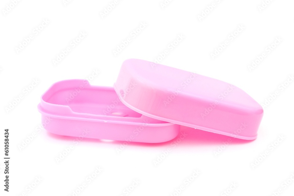 pink plastic soap box on white background pink plastic soap box on white background
