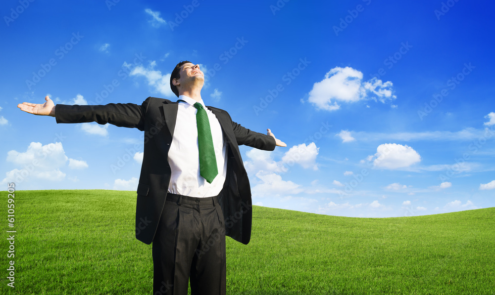 Businessman relaxation on the hill Businessman relaxation on the hill