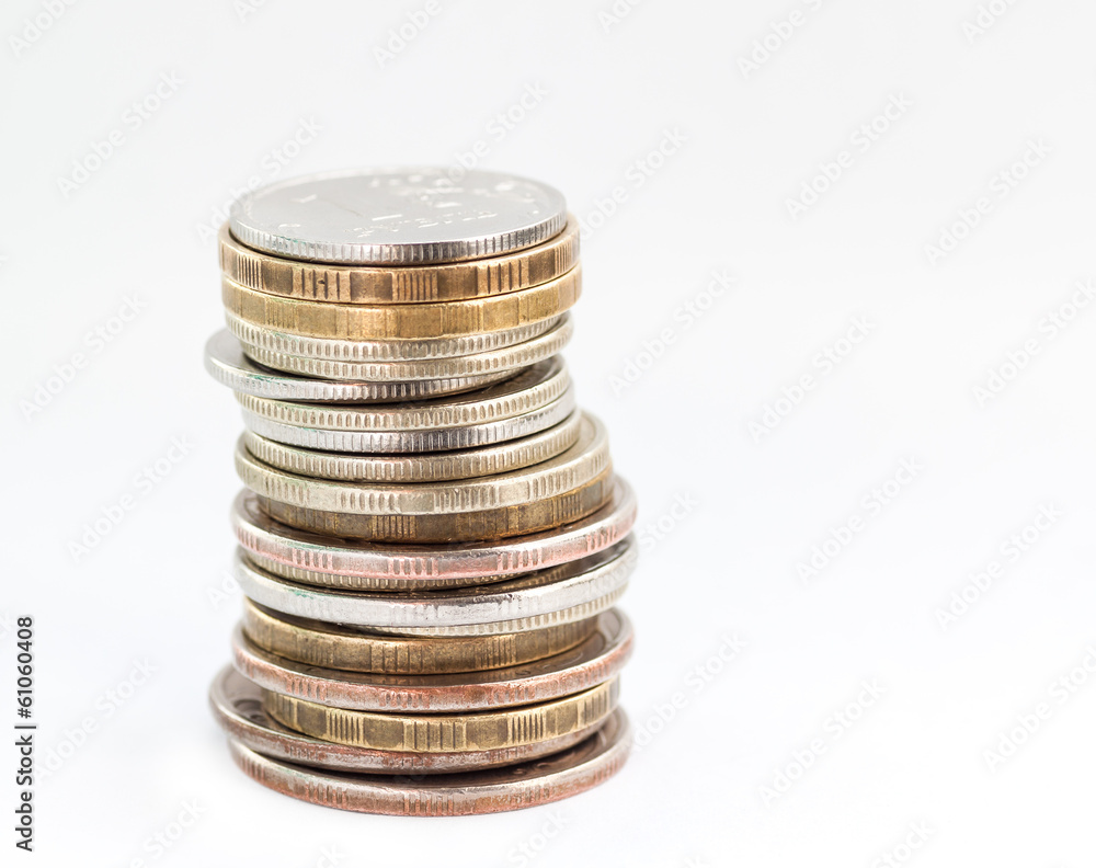 Pile of russian coins on a white background. Selective focus. Pile of russian coins on a white background. Selective focus.