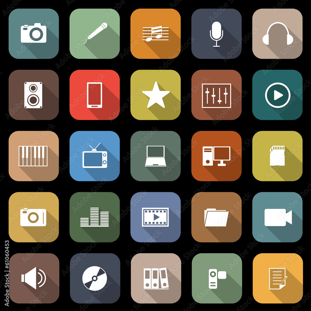 Media flat icons with long shadow Media flat icons with long shadow