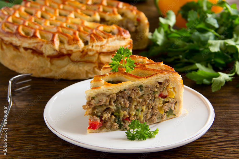 Homemade pie with meat. Homemade pie with meat.