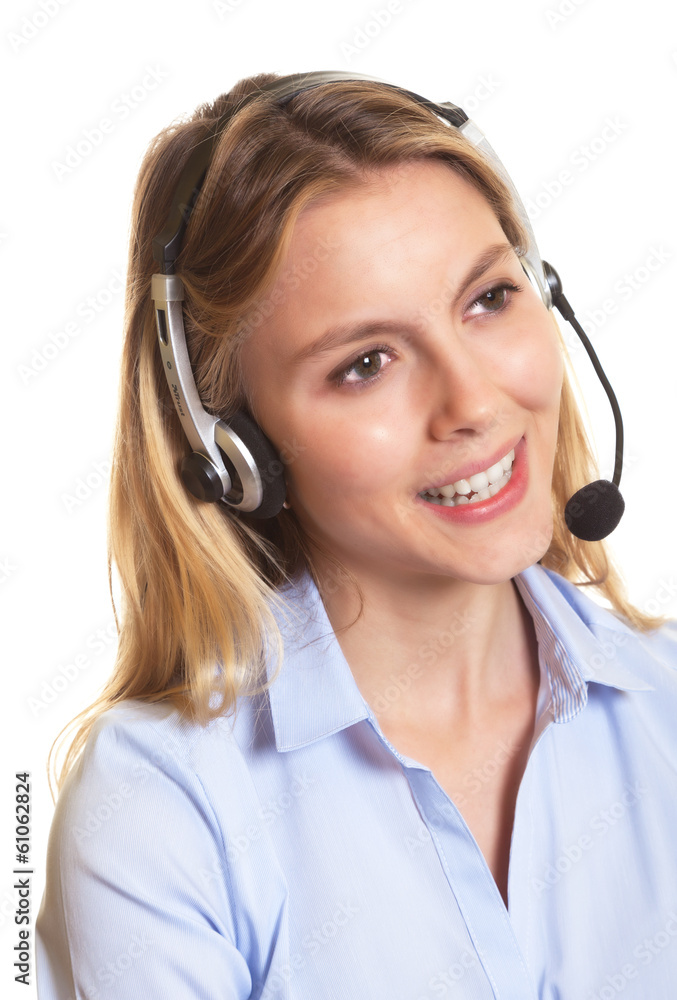 Attractive customer service woman talking with a client Attractive customer service woman talking with a client