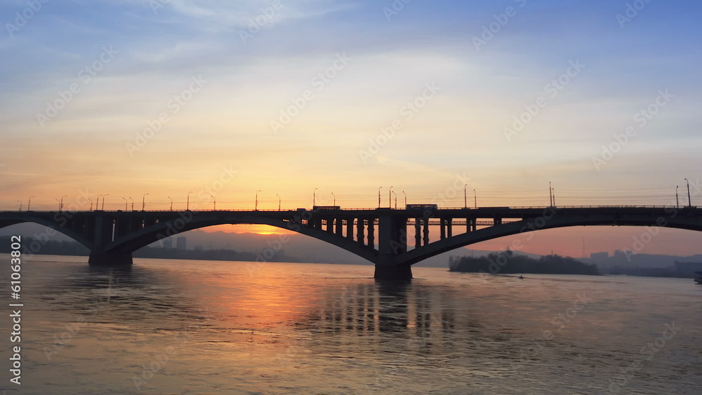 The Bridge Over the Yenisei River, Time Lapse The Bridge Over the Yenisei River, Time Lapse