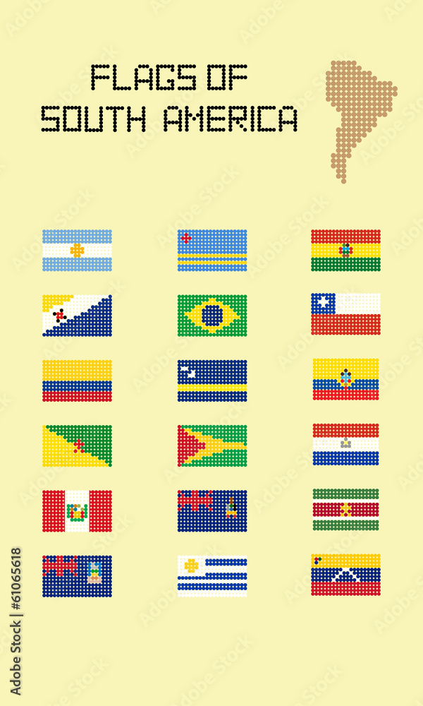 Flags Of South America Made Of Dots vector illustration