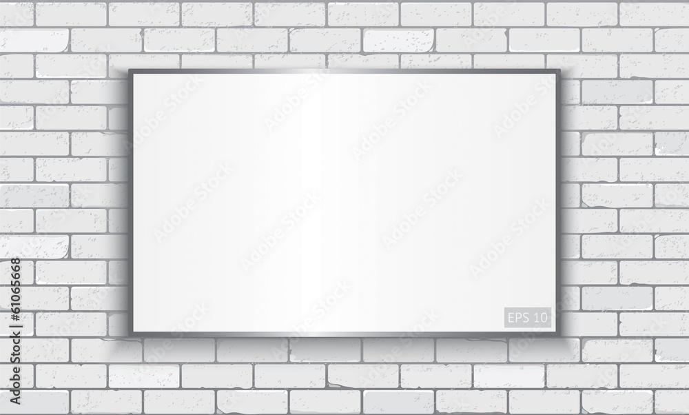Empty metal white frame on a brick wall. EPS10 Empty metal white frame on a brick wall. EPS10