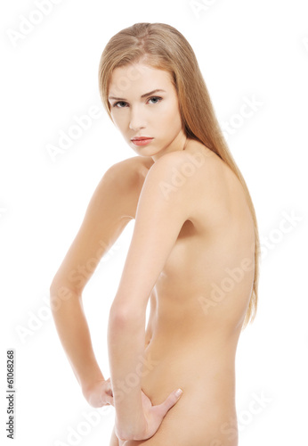 Beautiful topless woman with fresh clean skin.