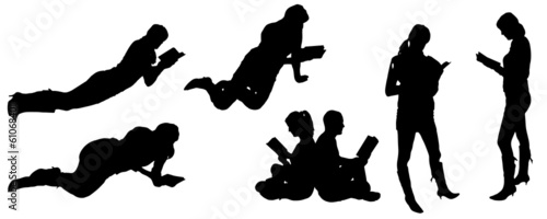 vector silhouette of people reading