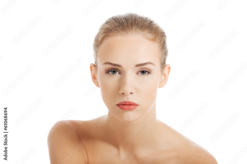 Portrait of beautiful topless caucasian woman. Portrait of beautiful topless caucasian woman.
