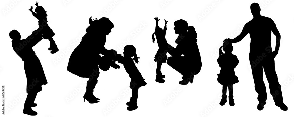 vector illustration with family silhouettes.
