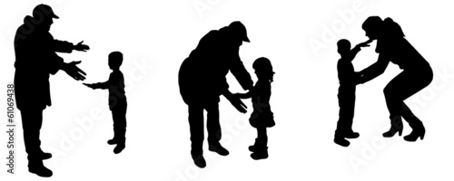 vector illustration with family silhouettes.