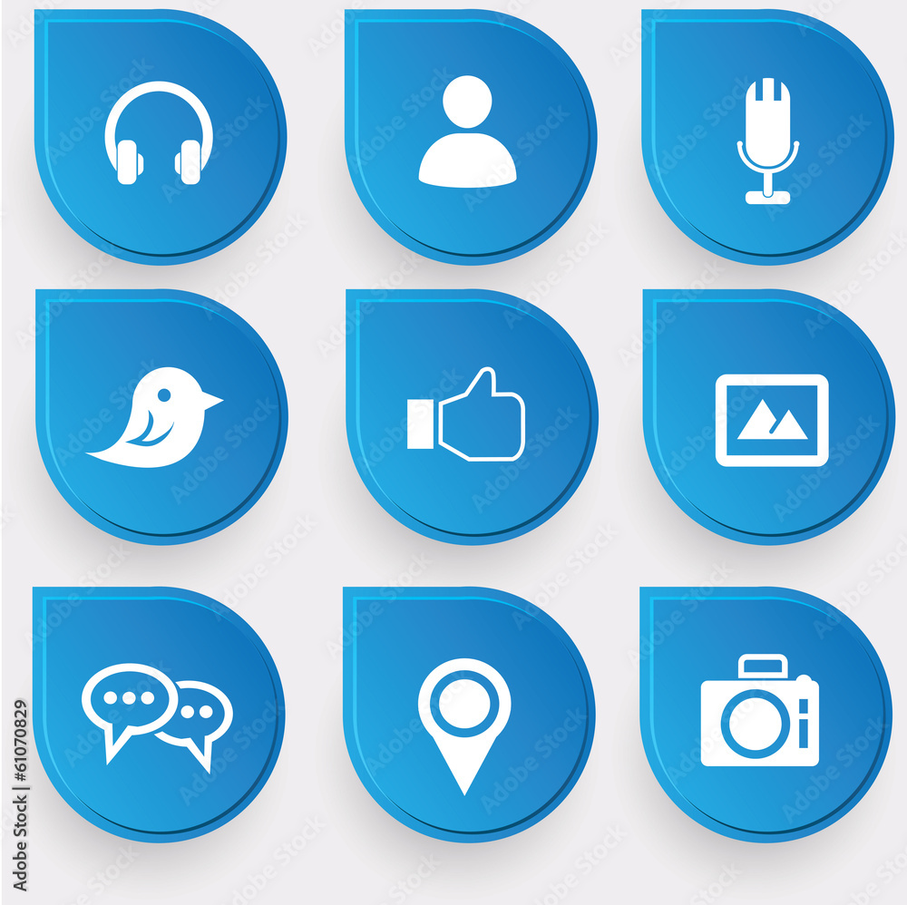 Social media sign on blue buttons,vector Social media sign on blue buttons,vector