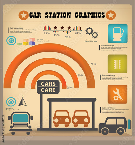 Car station graphics design,vintage,vector