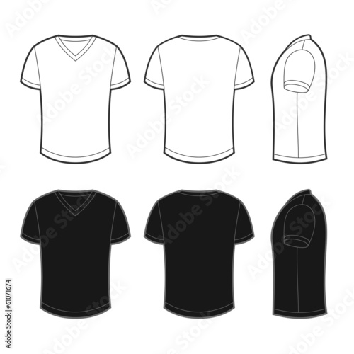 Front, back and side views of blank t-shirt