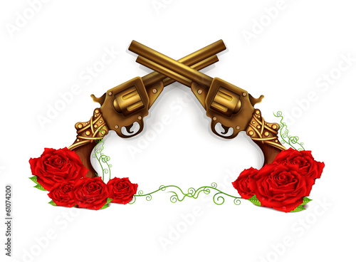 Vector Crossed Guns With Roses