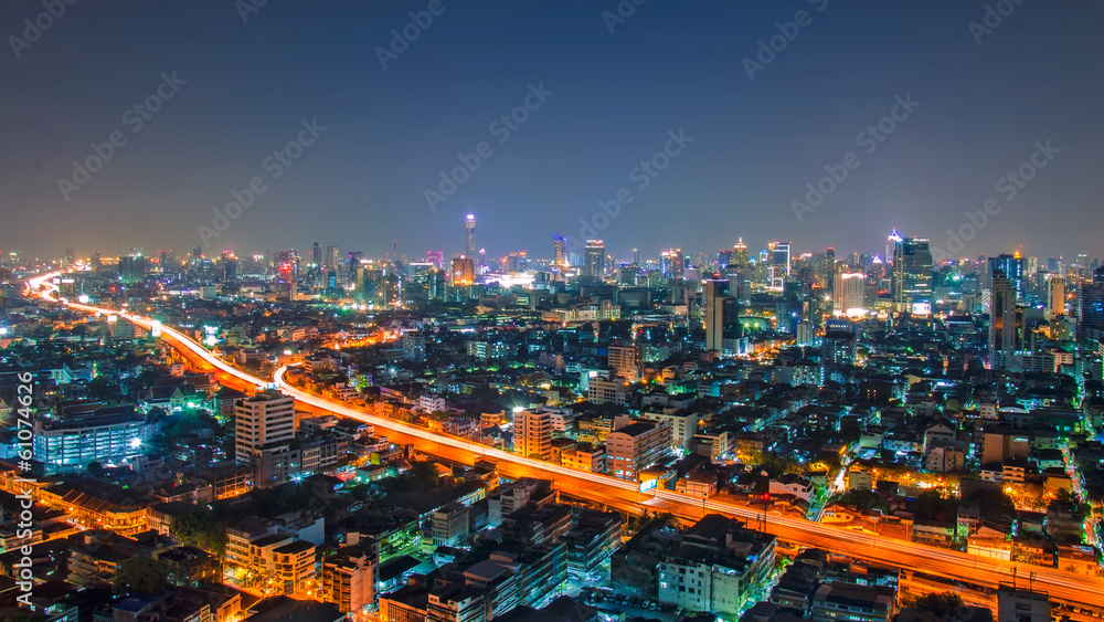 Fototapeta premium City town at night, Bangkok, Thailand