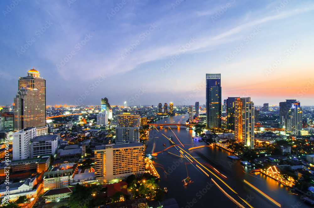 City town at night, Bangkok, Thailand