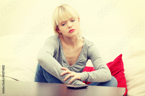 Принти на полотні Beautiful woman's waiting for the phone.