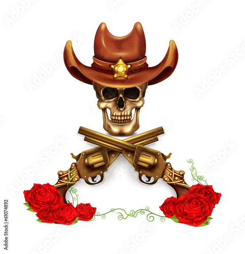 Sheriff Skull In Cowboy Hat And With Gun