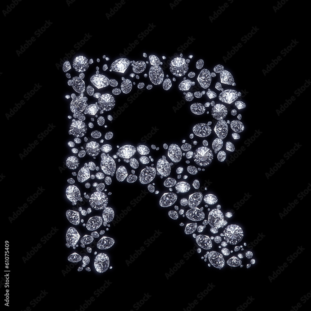 3D Diamond letter R on black isolated with clipping path 3D Diamond letter R on black isolated with clipping path