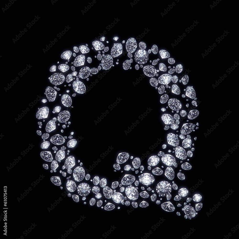 3D Diamond letter Q on black isolated with clipping path 3D Diamond letter Q on black isolated with clipping path