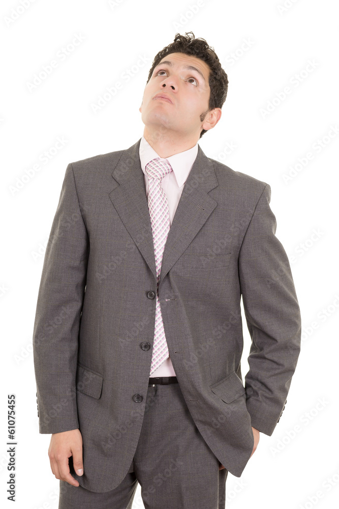 Hispanic thinking man isolated on white background. Hispanic thinking man isolated on white background.