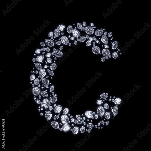3D Diamond letter C on black isolated with clipping path