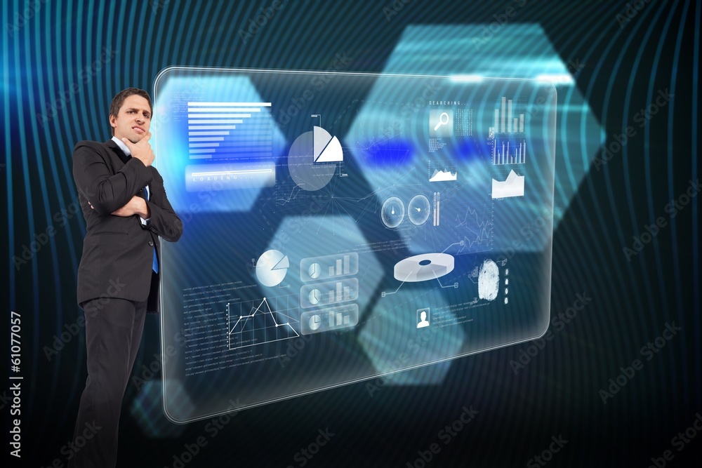 Composite image of thinking businessman touching chin Composite image of thinking businessman touching chin