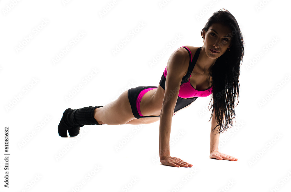 Woman doing fitness isolated
