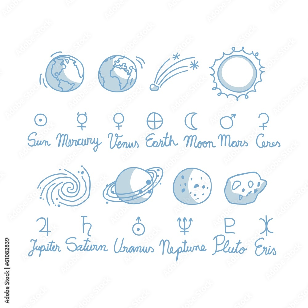 Astronomy set with symbols and various objects Astronomy set with symbols and various objects