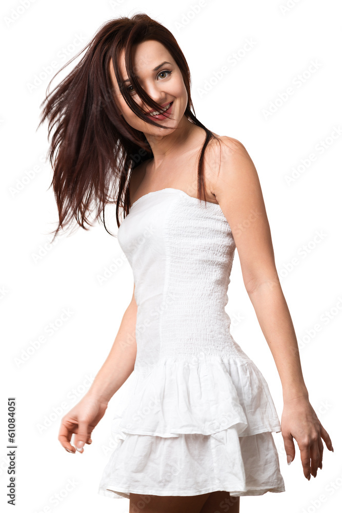 beautiful happy girl in a white sundress beautiful happy girl in a white sundress